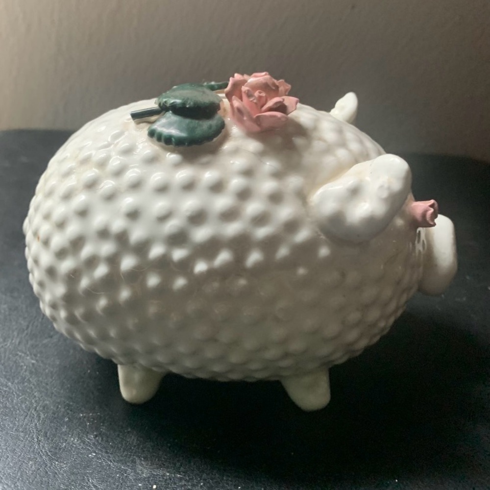 Vintage Milk glass Hobnail Lefton Piggy bank - Picture 3 of 9